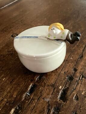 Vintage Fitz & Floyd 1970s Zipperman Ceramic Trinket Box Boy Figurine Japan